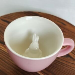 Creature Cups Bunny Rabbit Ceramic Tea Cup Pink and White Animal Easter Cup